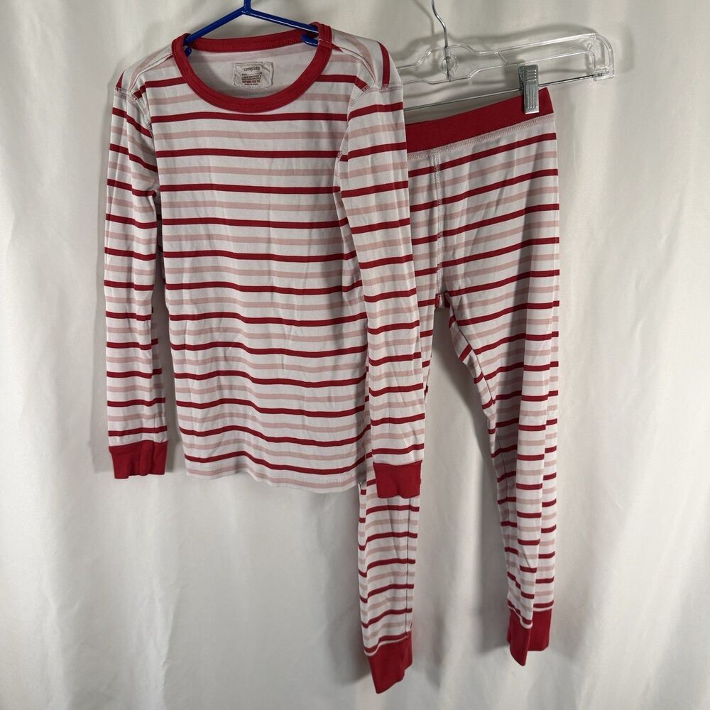Crew Cuts Pajama Set Girls 8 Red Pink Striped Long Sleeve 100% Cotton